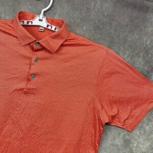 Peter Millar Golf Polo Shirt Mens Large Coral Fine Striped Short Sleeve Cotton